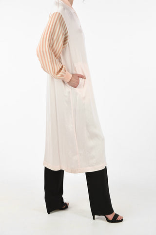 MM6 Striped Sleeve Maxi Coat With Side Pockets