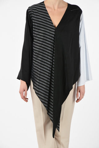 MM6 V-Neck Striped Asymmetric Top