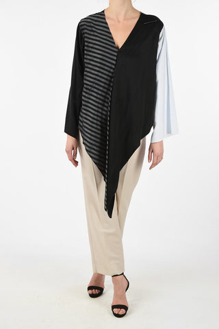 MM6 V-Neck Striped Asymmetric Top