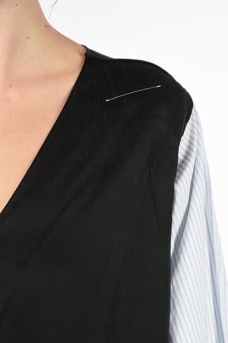 MM6 V-Neck Striped Asymmetric Top
