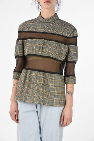 MM1 Sheer Details Prince of Wales Blouse With Back Closure