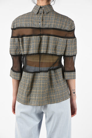 MM1 Sheer Details Prince of Wales Blouse With Back Closure