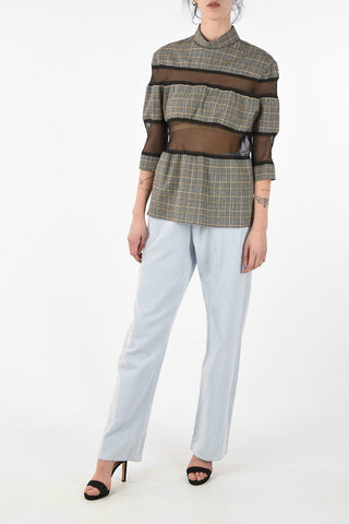 MM1 Sheer Details Prince of Wales Blouse With Back Closure