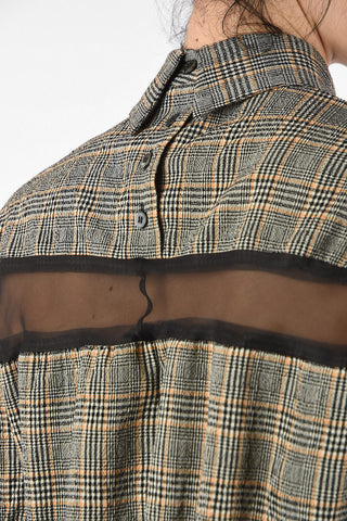 MM1 Sheer Details Prince of Wales Blouse With Back Closure