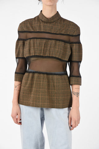MM1 Sheer Details Prince of Wales Blouse With Back Closure