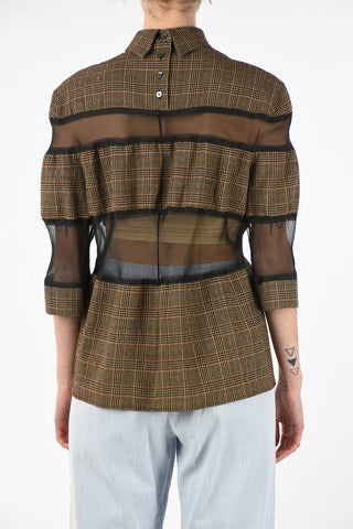MM1 Sheer Details Prince of Wales Blouse With Back Closure