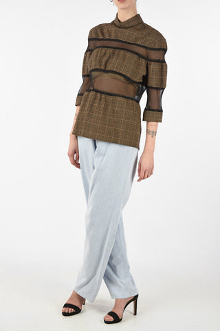 MM1 Sheer Details Prince of Wales Blouse With Back Closure
