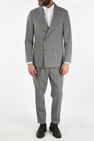 Double-Breasted Pencil Striped Suit with Peaked Lapel