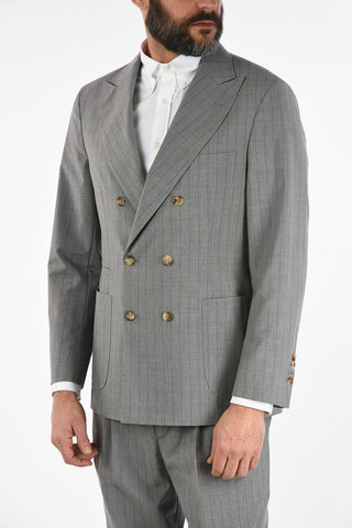 Double-Breasted Pencil Striped Suit with Peaked Lapel