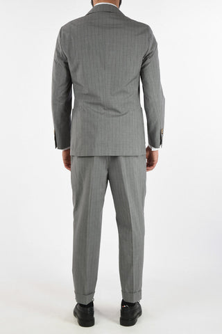 Double-Breasted Pencil Striped Suit with Peaked Lapel