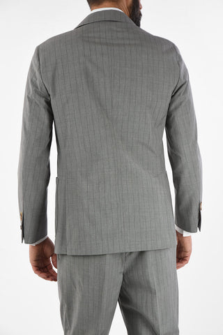Double-Breasted Pencil Striped Suit with Peaked Lapel