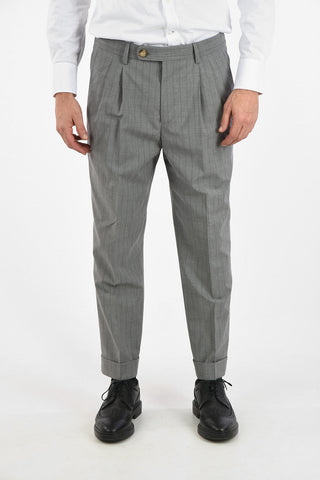 Double-Breasted Pencil Striped Suit with Peaked Lapel
