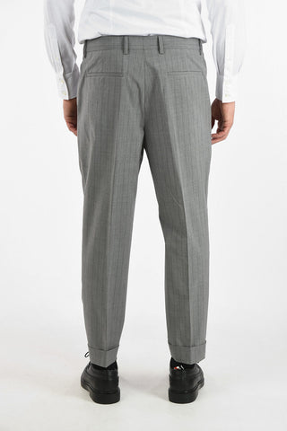 Double-Breasted Pencil Striped Suit with Peaked Lapel