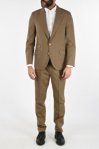 Virgin Wool and Cotton Pencil Striped 2-Button Suit