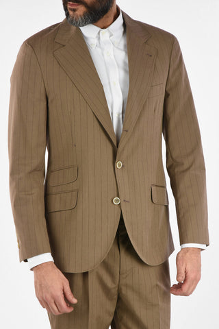 Virgin Wool and Cotton Pencil Striped 2-Button Suit