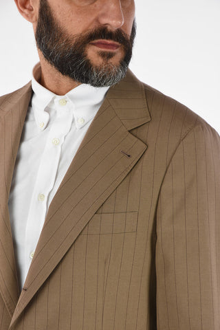 Virgin Wool and Cotton Pencil Striped 2-Button Suit
