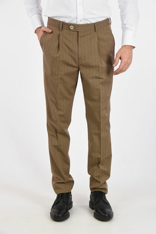 Virgin Wool and Cotton Pencil Striped 2-Button Suit