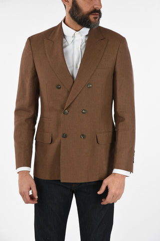 Double-Breasted Houndstooth Blazer with Peaked Lapel