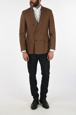 Double-Breasted Houndstooth Blazer with Peaked Lapel