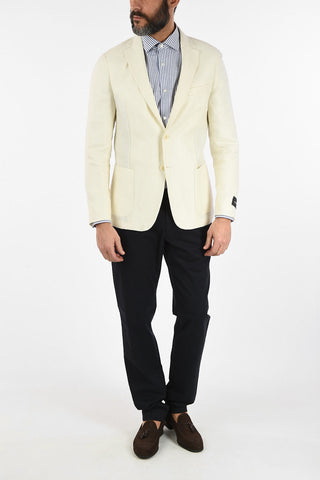ZZEGNA Linen and Wool 2 Button Blazer with Notch Lapels