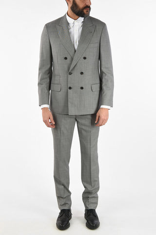 Virgin Wool Double-Breasted Suit with Peaked Lapel