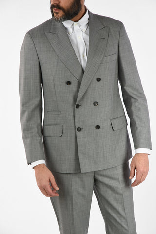 Virgin Wool Double-Breasted Suit with Peaked Lapel