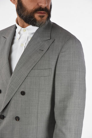 Virgin Wool Double-Breasted Suit with Peaked Lapel