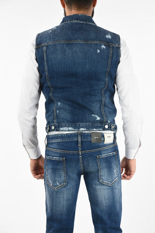 Distressed Details Sleeveless Denim Jacket