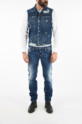 Distressed Details Sleeveless Denim Jacket