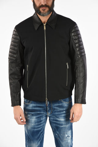 Giubbotto con Maniche in Pelle e Chiusura Zip