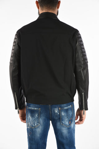 Giubbotto con Maniche in Pelle e Chiusura Zip