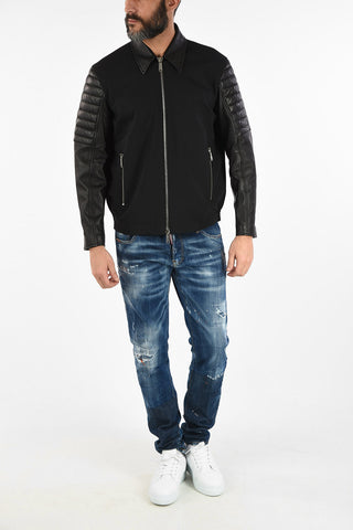 Giubbotto con Maniche in Pelle e Chiusura Zip