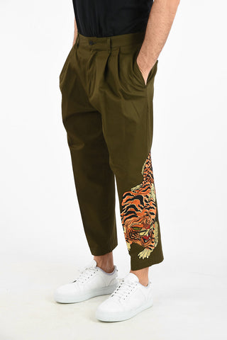 Capri Double Pleat Pants with Tiger Embroidery