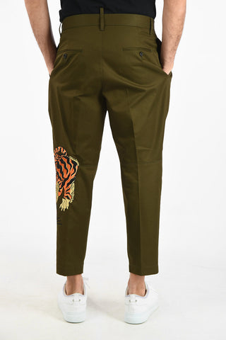 Capri Double Pleat Pants with Tiger Embroidery