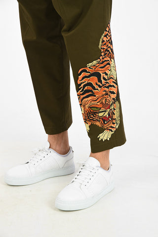 Capri Double Pleat Pants with Tiger Embroidery