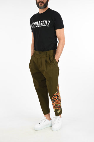 Capri Double Pleat Pants with Tiger Embroidery