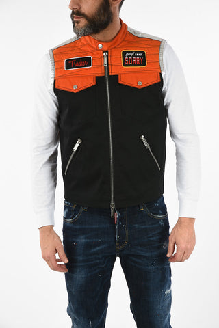 Metal Leather Details Sleeveless Jacket