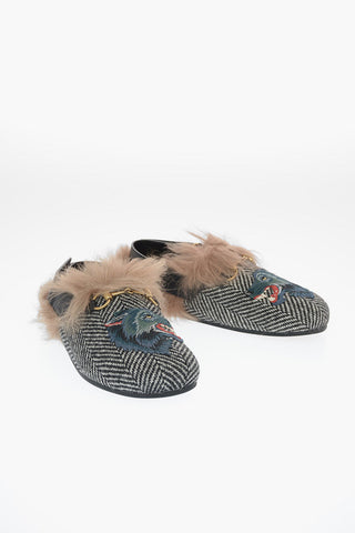 Sandalo Slingback Herringbone con ricamo Lupo
