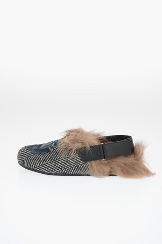 Sandalo Slingback Herringbone con ricamo Lupo