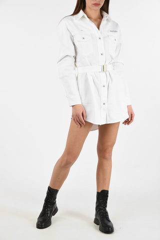 Denim TWO-TONED Shirtdress with Belt
