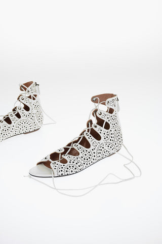 Openworked Leather Gladiator Sandals