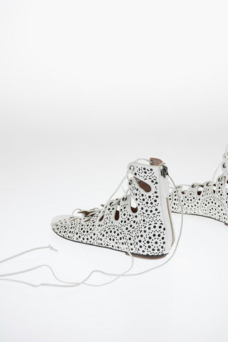Openworked Leather Gladiator Sandals