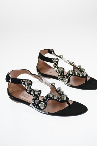 Suede Thong Sandals with Jewel Studs