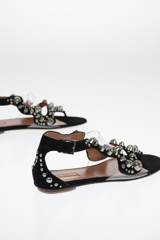 Suede Thong Sandals with Jewel Studs