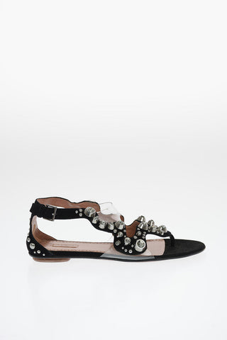 Suede Thong Sandals with Jewel Studs