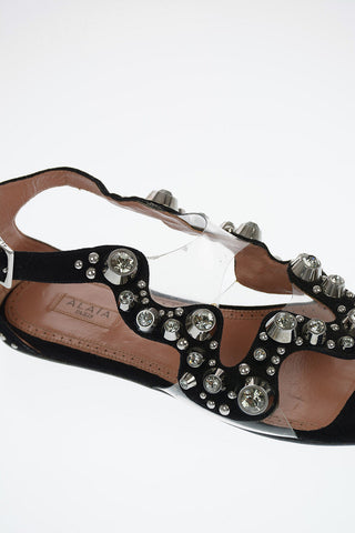 Suede Thong Sandals with Jewel Studs