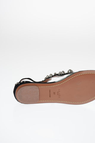 Suede Thong Sandals with Jewel Studs