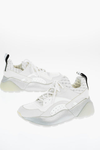Faux Leather Nylon Sneakers with Glittery Chunky Sole