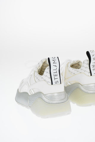 Faux Leather Nylon Sneakers with Glittery Chunky Sole