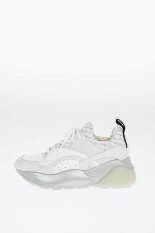 Faux Leather Nylon Sneakers with Glittery Chunky Sole